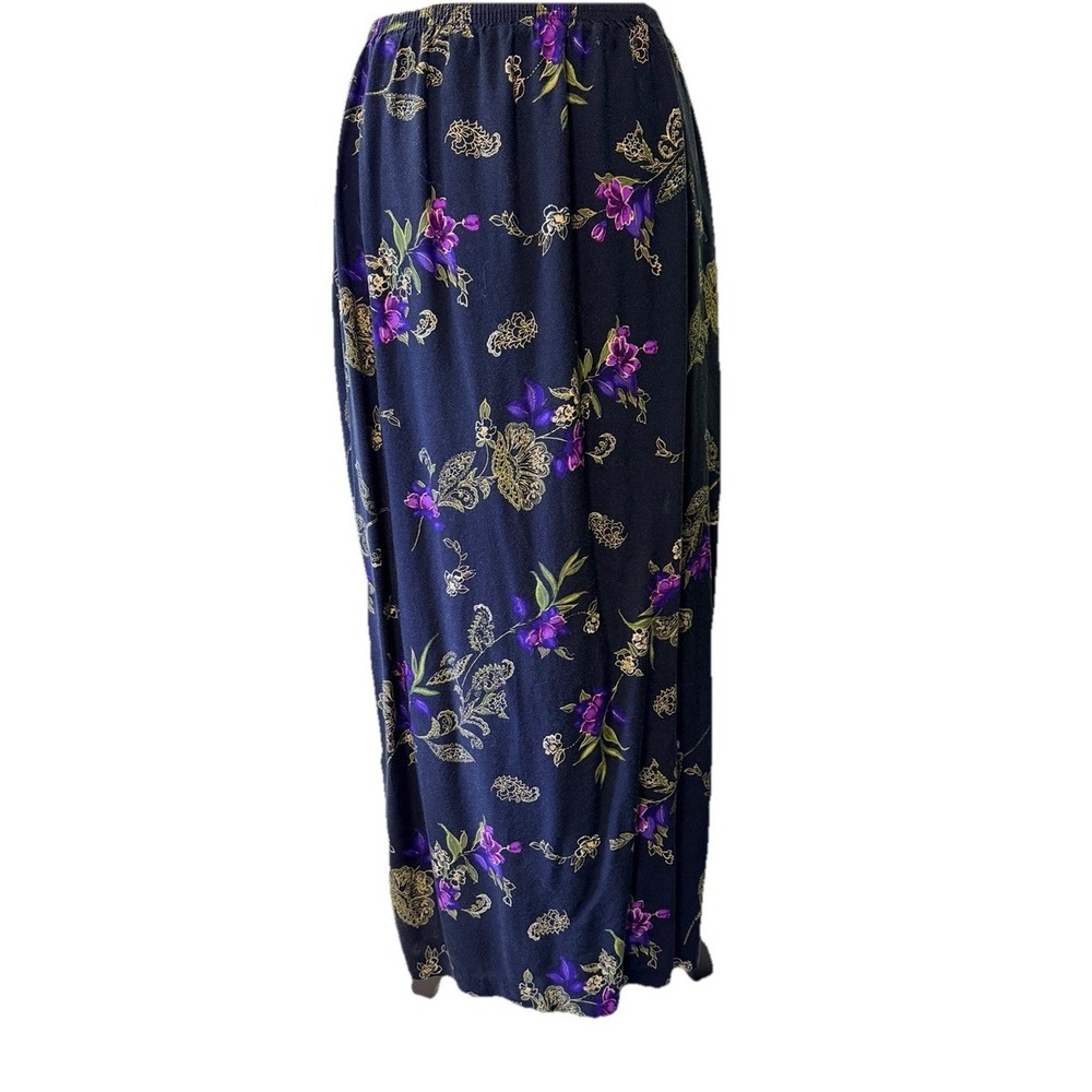 VTG Maxi Skirt Large Cottage Dark Academia Purple Floral Rayon Career Office